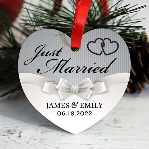 Personalized Just Married Heart Ornament