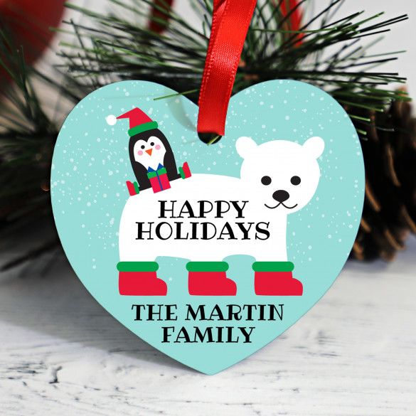 Personalized Polar Bear Heart Shaped Ornament