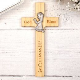 Praying Girl Personalized Wood Keepsake Cross | Personalized Baptism Cross For Girl