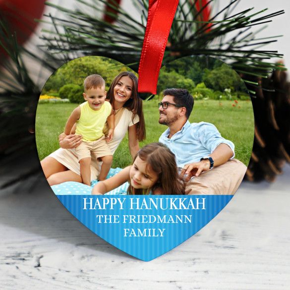 Personalized Hanukkah Heart Shaped Photo Ornament