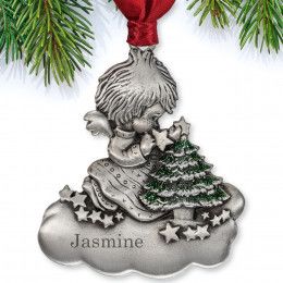 Little Angel With Christmas Tree Engraved Ornament