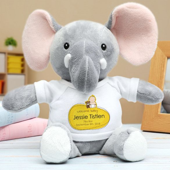 Plush Elephant with Personalized New Baby T-Shirt | Gifts for Baby