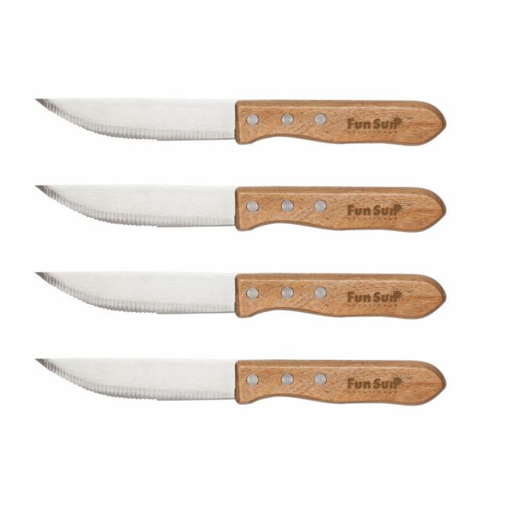 Wood Handle Steak Knife Set with Engraved Logo