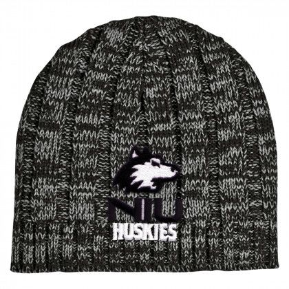 Embroidered Knit Heathered Beanie Cap - Black