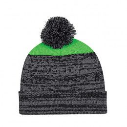 Gray with Lime Knit Heathered Pom Beanie Embroidered