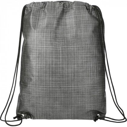 Logo Crossweave Heat Sealed Drawstring Bag - Black, backside