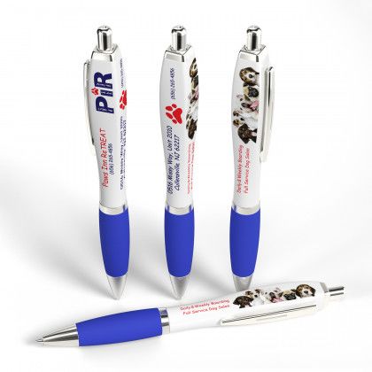 Full Color 3 Sides Squared Basset Click Pen - Dark blue