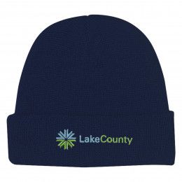 Embroidered Knit Beanie with Cuff - Navy