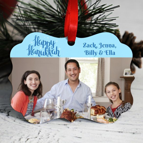 Happy Hanukkah Scalloped Edge Photo Ornament