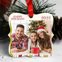 Happy Holidays Striped Photo Ornament