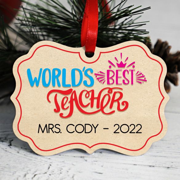 World's Best Teacher Scalloped Edge Custom Christmas Gift Ornament