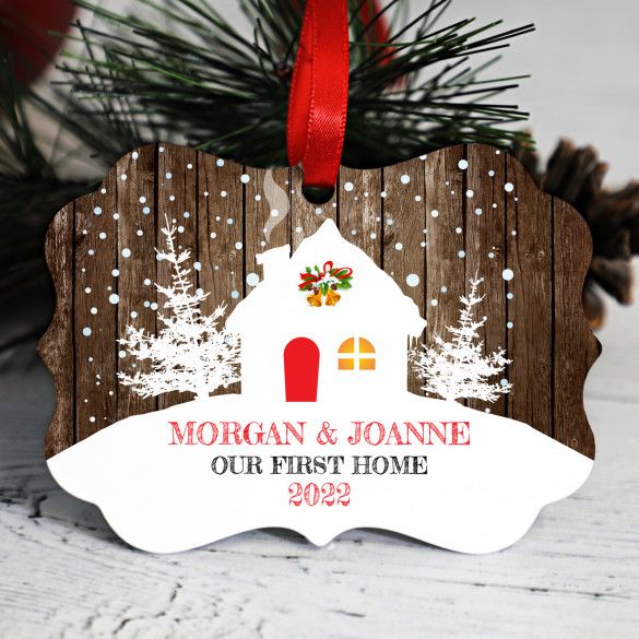 First Home Snowfall Scene Personalized Christmas Ornament