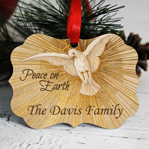 Peace on Earth Scalloped Edge Personalized Ornament