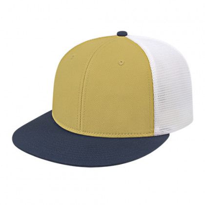 Custom Vegas Gold/Navy/White Flexfit Trucker Mesh Back Cap