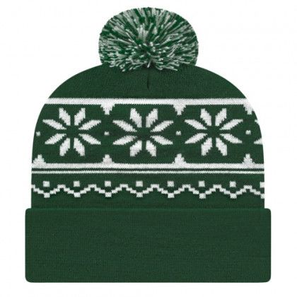 Embroidered Logo Snowflake Knit Cap - Forest green