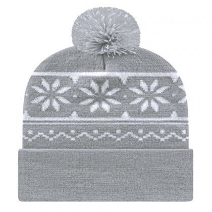 Embroidered Logo Snowflake Knit Cap - Silver