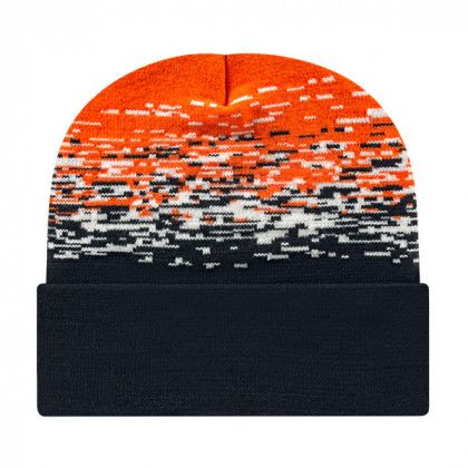 Embroidered Cuffed Static Pattern Knit Cap Black/white/deep orange