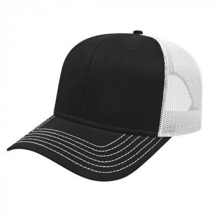 Modified Flat Bill with Mesh Back and Logo black-white