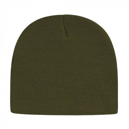 Logo Embroidered Custom Solid Knit Beanies - Olive