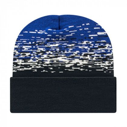 Embroidered Cuffed Static Pattern Knit Cap Black/white/true royal