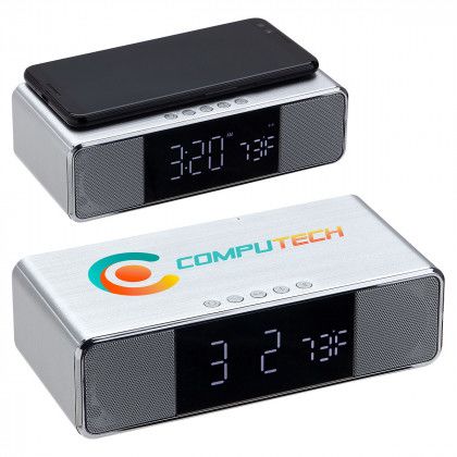 Custom Mystic Alarm Clock Wireless Charger & Speaker with Optional Full Color Imprint