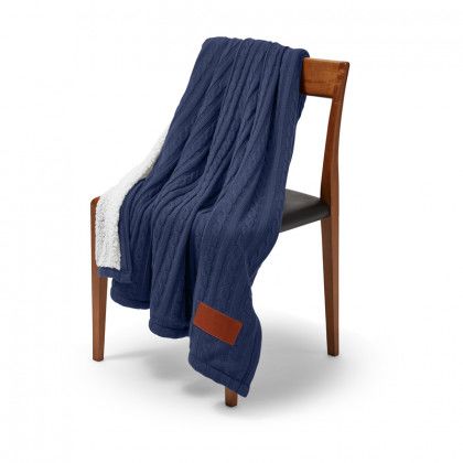 Debossed Navy Cable Knit Sherpa Throw