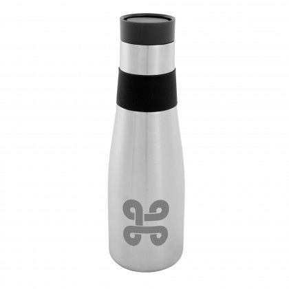 Logo Imprinted Revive Stainless Steel Bottle - Silver with black