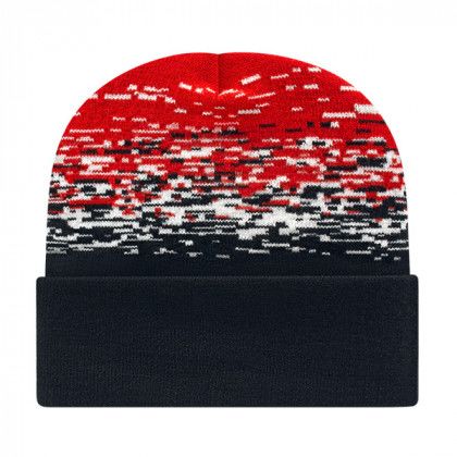 Embroidered Cuffed Static Pattern Knit Cap Black/white/true red