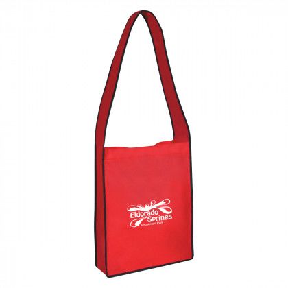 Logo Imprinted Red Messenger Bag with Wide Straps & Velcro Closure