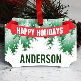 Pine Forest Personalized Happy Holidays Ornament