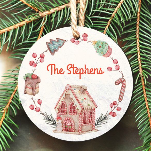 Gingerbread House Personalized Slate Stone Ornament