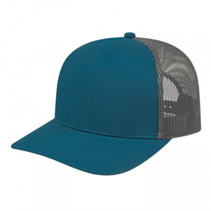 Marine Blue/Charcoal Embroidered Mesh Back Trucker Cap