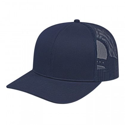 Navy Embroidered Mesh Back Trucker Cap with Modified Flat Visor