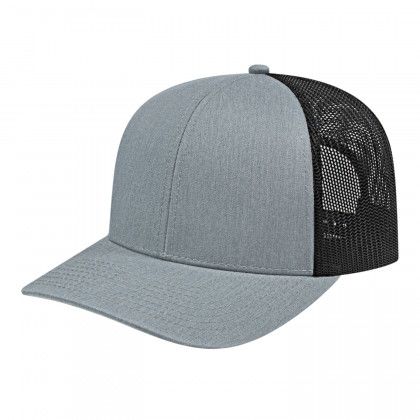 Heather/Black Embroidered Mesh Back Trucker Cap with Modified Flat Visor