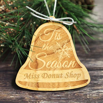 Custom Engraved Wooden Bell Ornament Cherry