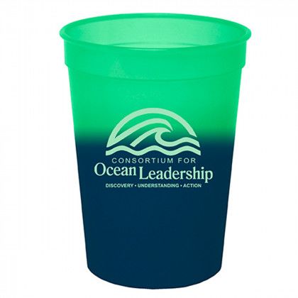 Green to Blue Customized Mood Color Changing Stadium Cups | 12 oz Mood Stadium Cup | Custom Logo  Branded Stadium Cup Giveaways