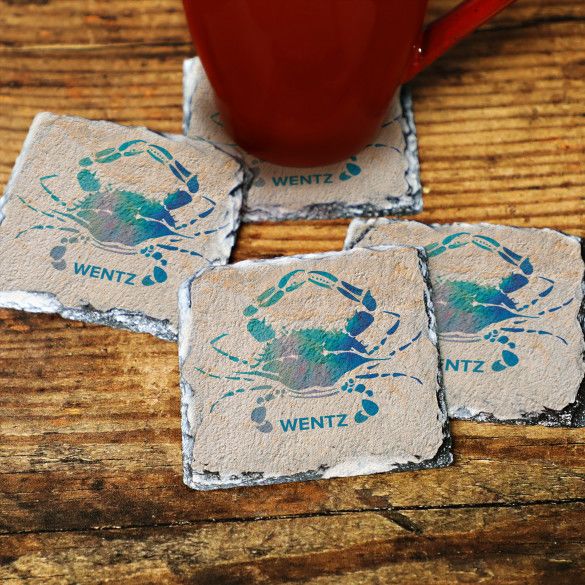 Blue Crab Personalized Square Slate Coasters - Set of 4