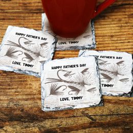 Fly Fishing Personalized Square Slate Coasters - Set of 4