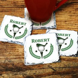 Hole In One Customized Square Slate Golf Coasters - Set of 4 | Personalized Golf Coasters for Dad