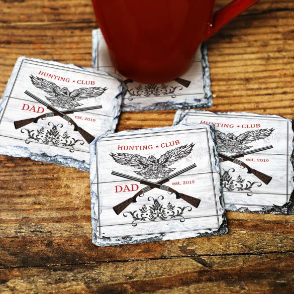 Hunting Club Personalized Square Slate Coasters - Set of 4