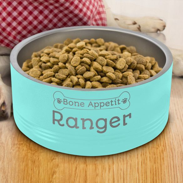 Bone Appetit Teal Blue Personalized Dog Bowl - 32oz