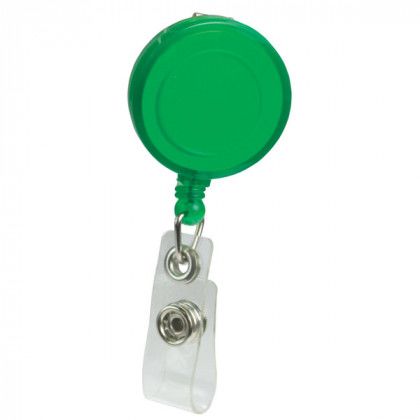 Round Retractable Badge Holder with Imprinted Logo Translucent Green