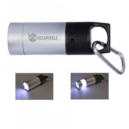 Custom Engraved Flashlight Wireless Speaker with Carabiner Clip - Silver