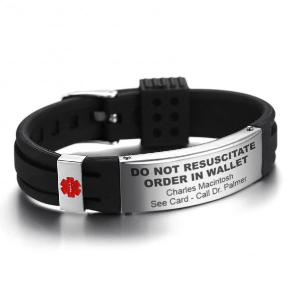 DNR Do Not Resuscitate Black Silicone Medical ID Bracelet