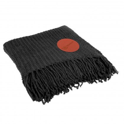 Black Chunky Knit Blanket with Round Engraved Patch