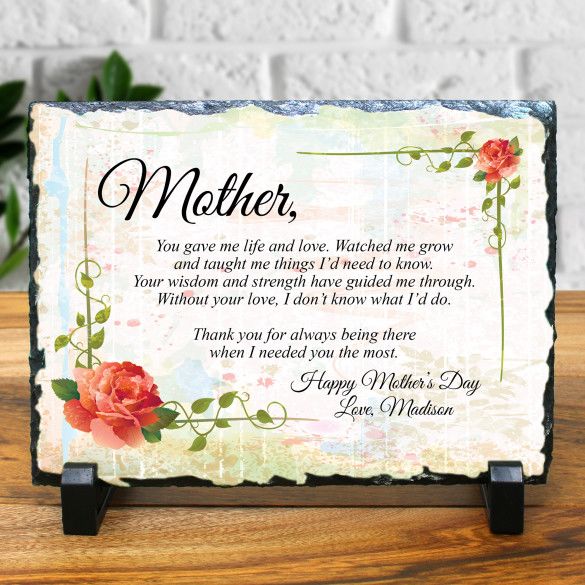 Mother's Day Poem Keepsake | Customized Rose Slate Plaque