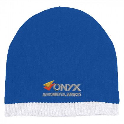 Royal with White Embroidered Knit Beanie with Stripe