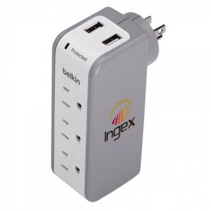 Logo Belkin 3 Outlet Surge Protector w USB Ports | Custom Tech Gifts