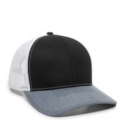 Custom Embroidered Ultimate Trucker Cap - Black/white/heathered grey