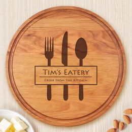 The Eatery Personalized Round Cherry Wood Cutting Board